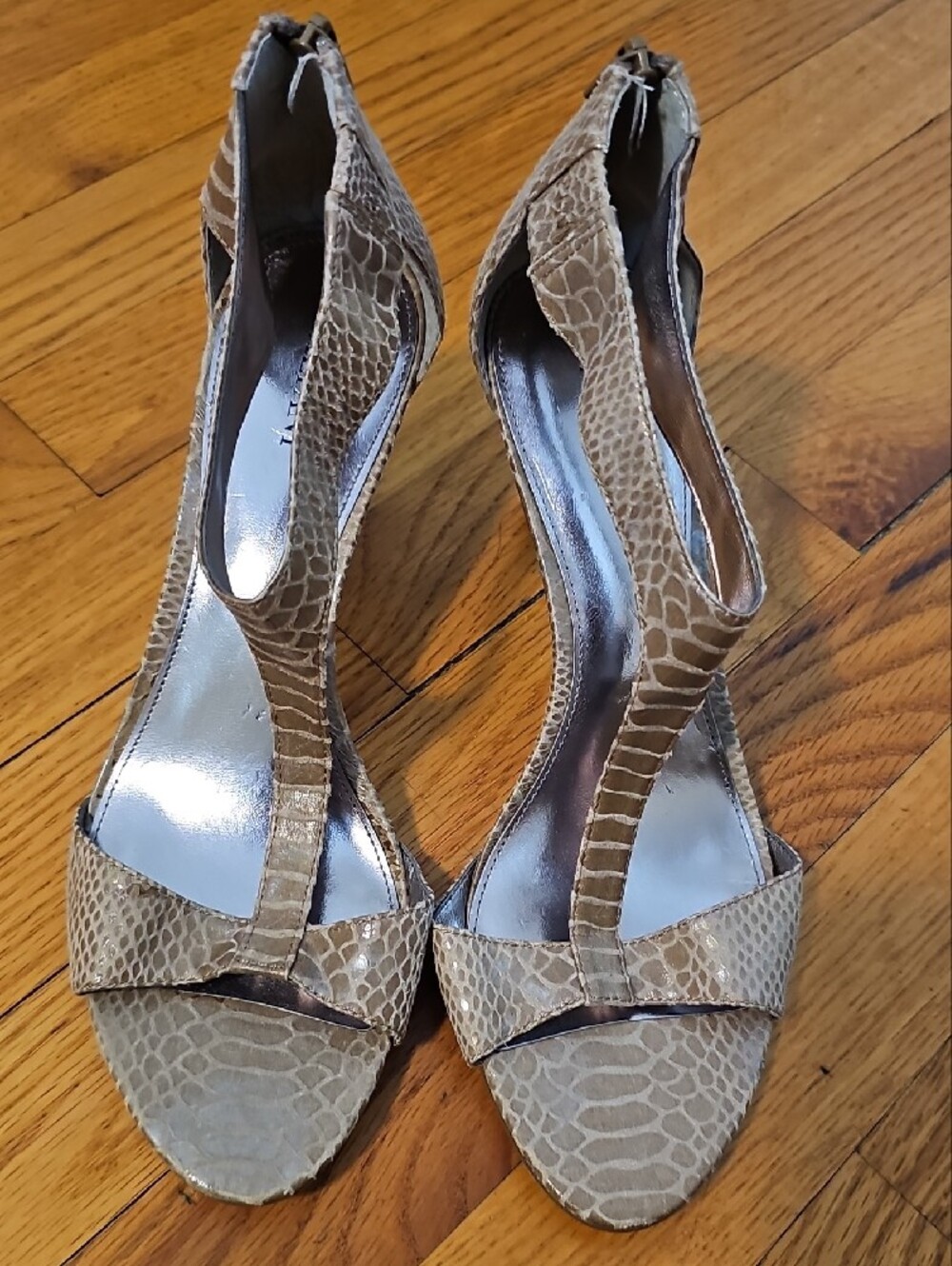 Alfani Taupe Snake-Print Cutout Open-Toe Heels